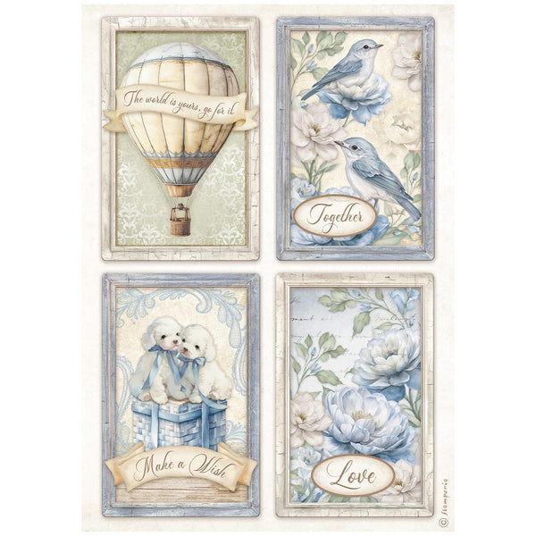 Stamperia TIMELESS - 4 CARDS A4 Decoupage Rice Paper #DFSA41039