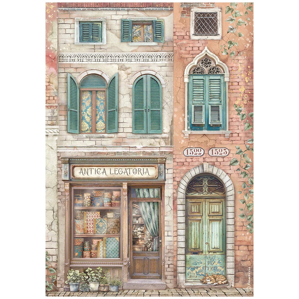 Stamperia Venice City of Art ANTICA LEGATORIA A4 Decoupage Rice Paper #DFSA41041