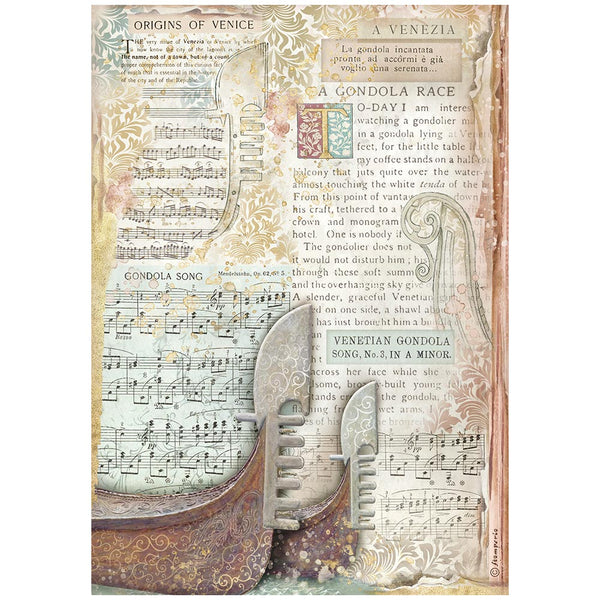 Stamperia Venice City of Art GONDOLA A4 Decoupage Rice Paper #DFSA41042