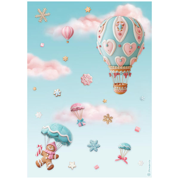 Stamperia CANDY CHRISTMAS - AIR BALLOONS Decoupage Rice Paper A4 #DFSA41046