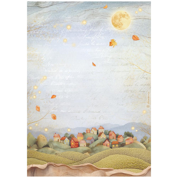 Stamperia WHISPERING WOODS - HILLS  Decoupage Rice Paper A4 #DFSA41058