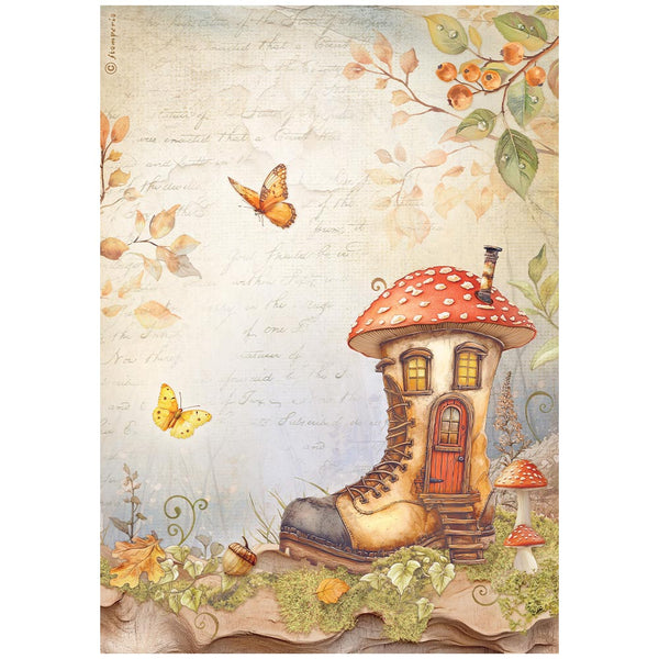 Stamperia WHISPERING WOODS - BOOT HOUSE Decoupage Rice Paper A4 #DFSA41061