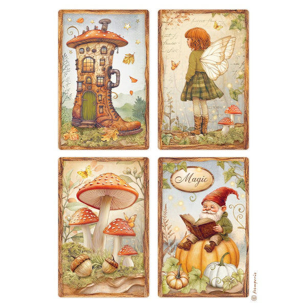 Stamperia WHISPERING WOODS - 4 CARDS Decoupage Rice Paper A4 #DFSA41062