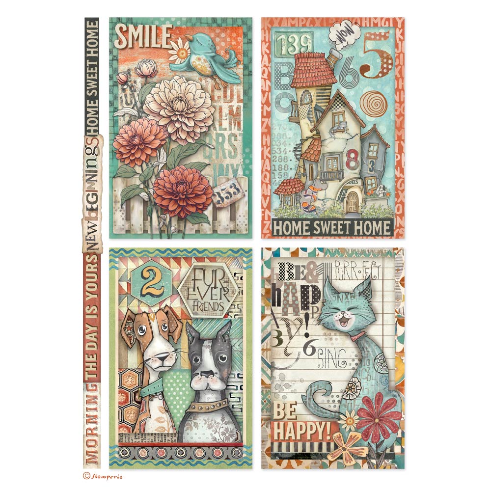 Stamperia FURRY FRIENDS - 4 CARDS Decoupage Rice Paper A4 #DFSA41064