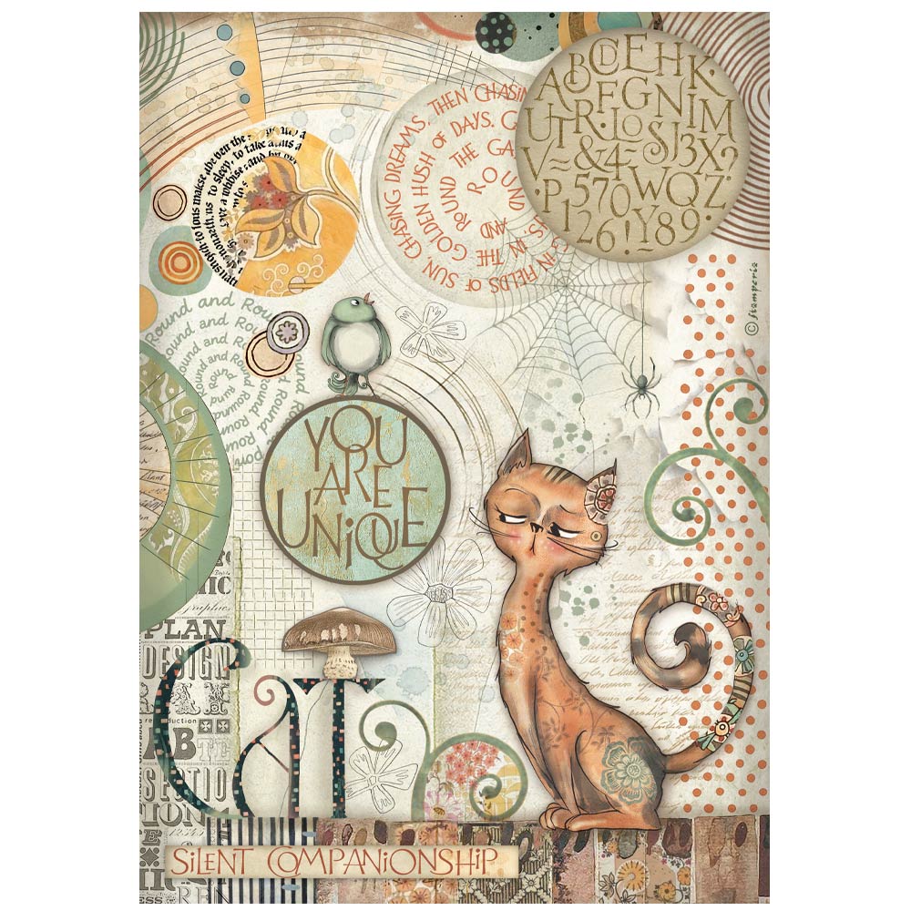 Stamperia FURRY FRIENDS - YOU ARE UNIQUE CAT Decoupage Rice Paper A4 #DFSA41066