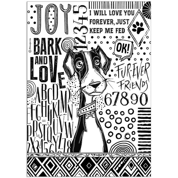 Stamperia FURRY FRIENDS - DOG BLACK AND WHITE Decoupage Rice Paper A4 #DFSA41070