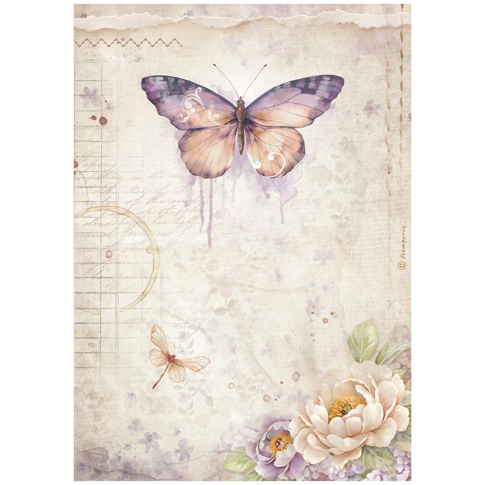 Butterfly and floral design on a textured paper background