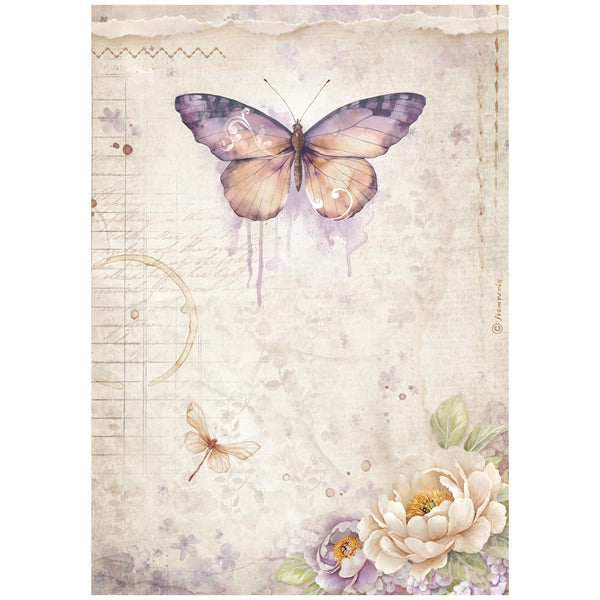 Butterfly and floral design on a textured paper background