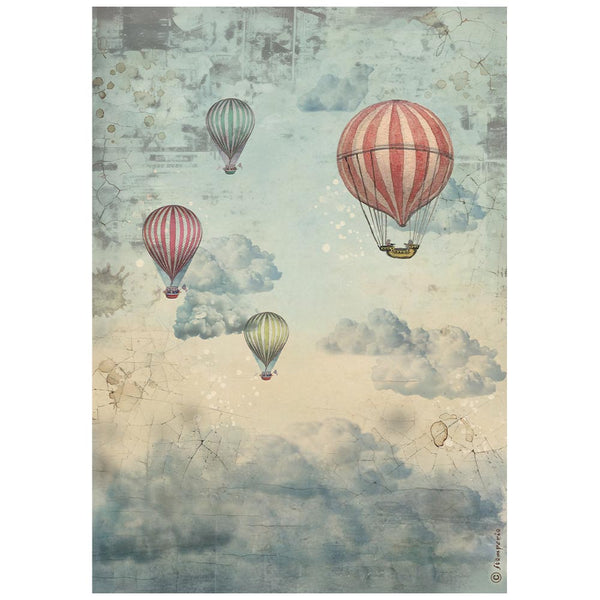 Stamperia VOYAGES FANTASTIQUES - AIR BALLOONS Decoupage Rice Paper A4 #DFSA41101