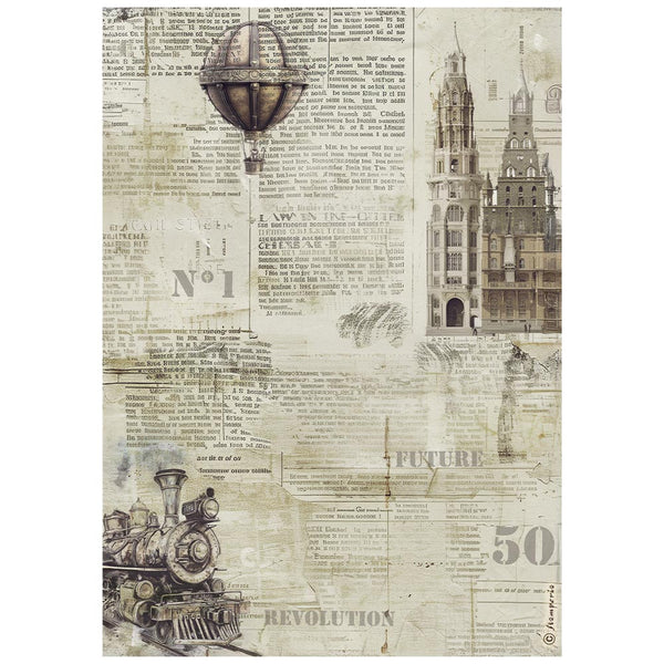 Stamperia VOYAGES FANTASTIQUES - SEPIA BACKGROUND Decoupage Rice Paper A4 #DFSA41102