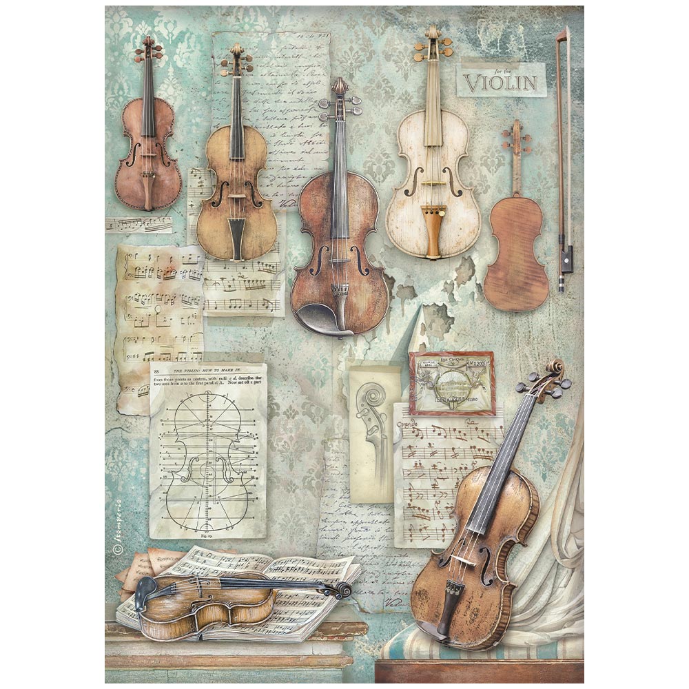 Stamperia SYMPHONY - VIOLINS - Decoupage Rice Paper A4 #DFSA41124