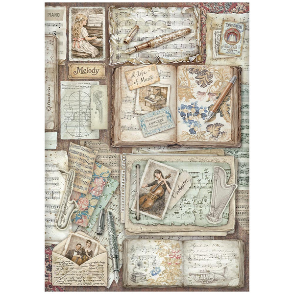 Stamperia SYMPHONY - LETTERS and BOOKS - Decoupage Rice Paper A4 #DFSA41128