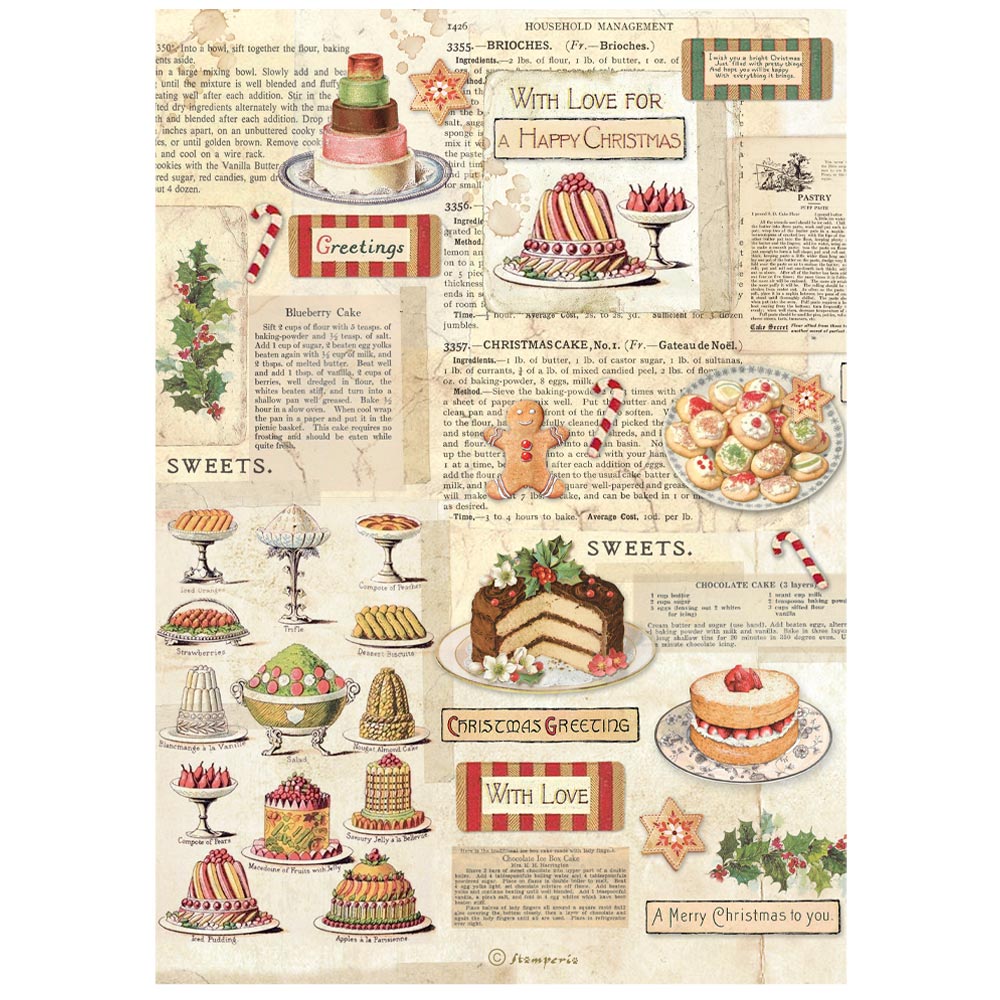 Stamperia CLASSIC CHRISTMAS - SWEETS - Decoupage Rice Paper A4 #DFSA41129