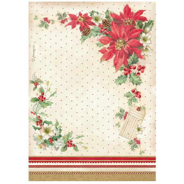 Stamperia CLASSIC CHRISTMAS - POINSETTIA - Decoupage Rice Paper A4 #DFSA41130