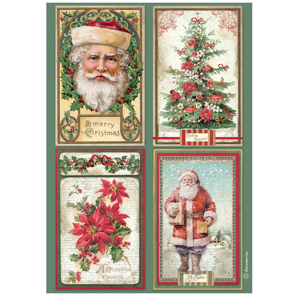 Stamperia CLASSIC CHRISTMAS - 4 CARDS - Decoupage Rice Paper A4 #DFSA41132