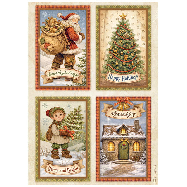 Stamperia SILENT NIGHT - 4 CARDS - Christmas - Decoupage Rice Paper A4 #DFSA41137