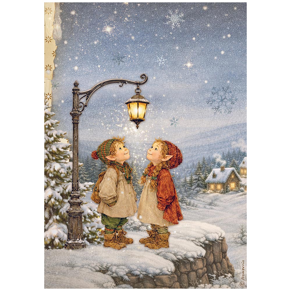 Stamperia SILENT NIGHT - Street Lamp - Christmas - Decoupage Rice Paper A4 #DFSA41138