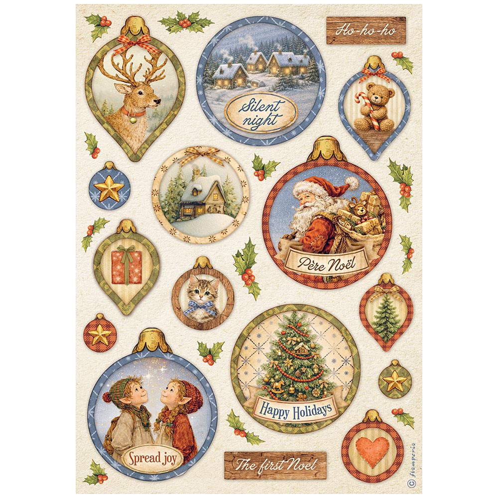 Stamperia SILENT NIGHT - CHRISTMAS BALLS - Decoupage Rice Paper A4 #DFSA41142