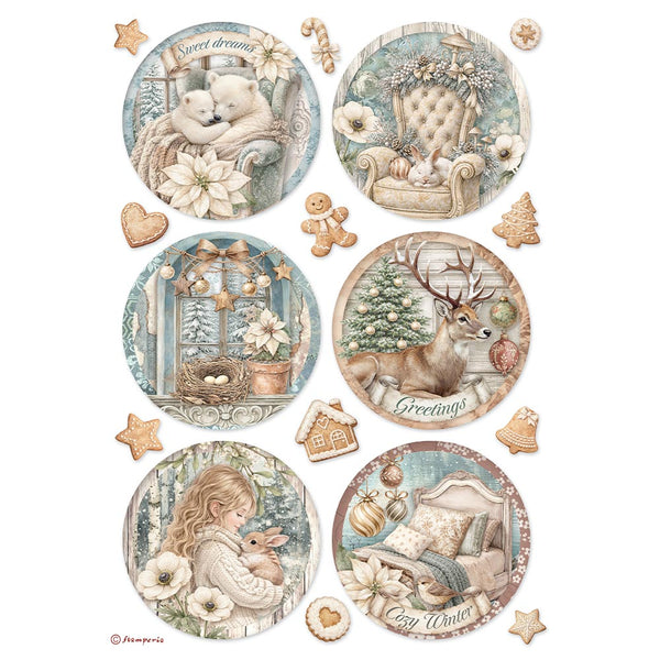 Stamperia White CHRISTMAS - 6 ROUNDS - Decoupage Rice Paper A4 #DFSA41144