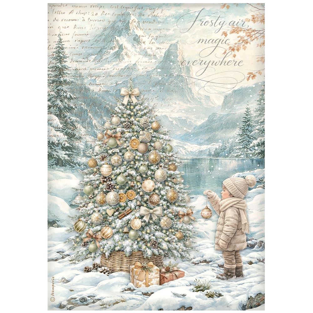 Stamperia White CHRISTMAS - TREE by the Lake - Decoupage Rice Paper A4 #DFSA41146