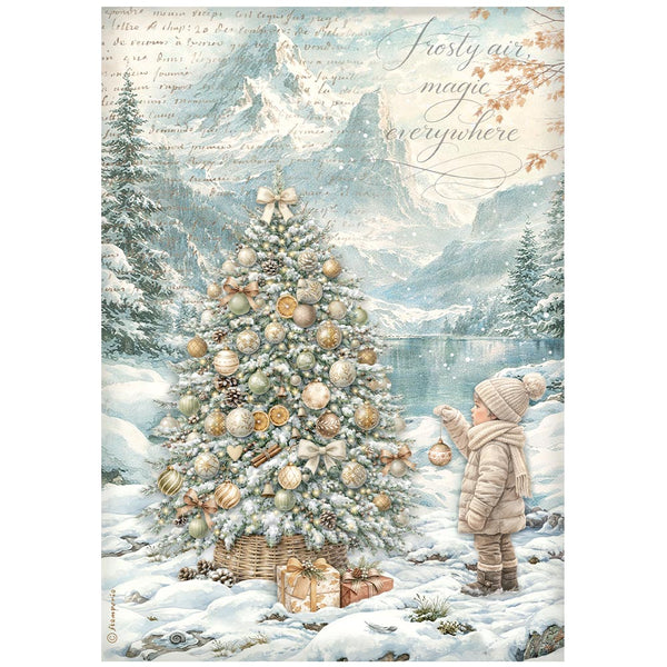 Stamperia White CHRISTMAS - TREE by the Lake - Decoupage Rice Paper A4 #DFSA41146