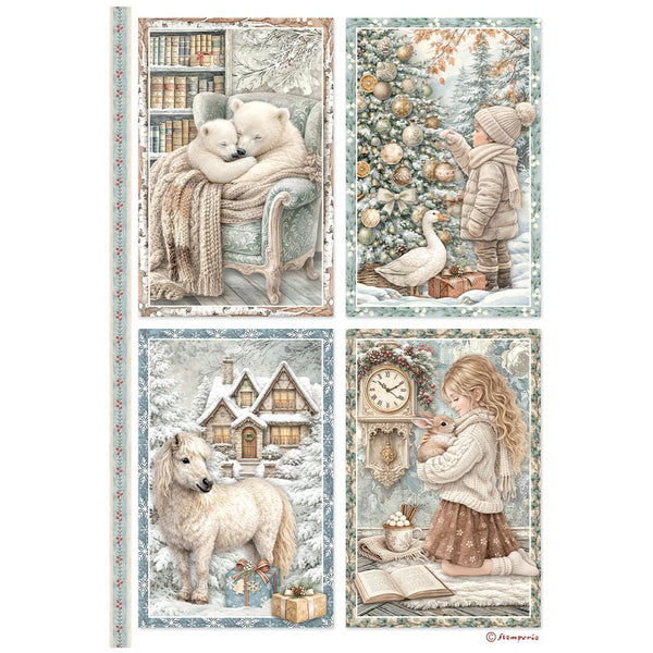 Stamperia White CHRISTMAS - 4 CARDS - Decoupage Rice Paper A4 #DFSA41147
