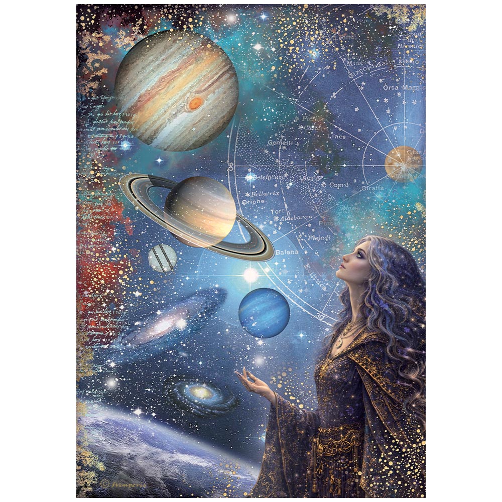 Stamperia COSMOS - COSMOS PLANETS Decoupage Rice Paper A4 #DFSA41150