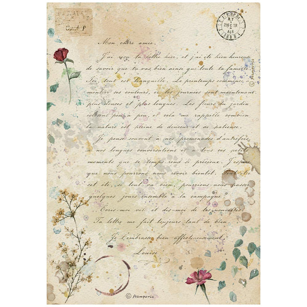 Stamperia FLOWERS and POEMS - Homemade Letter - Decoupage Rice Paper A4 #DFSA41163