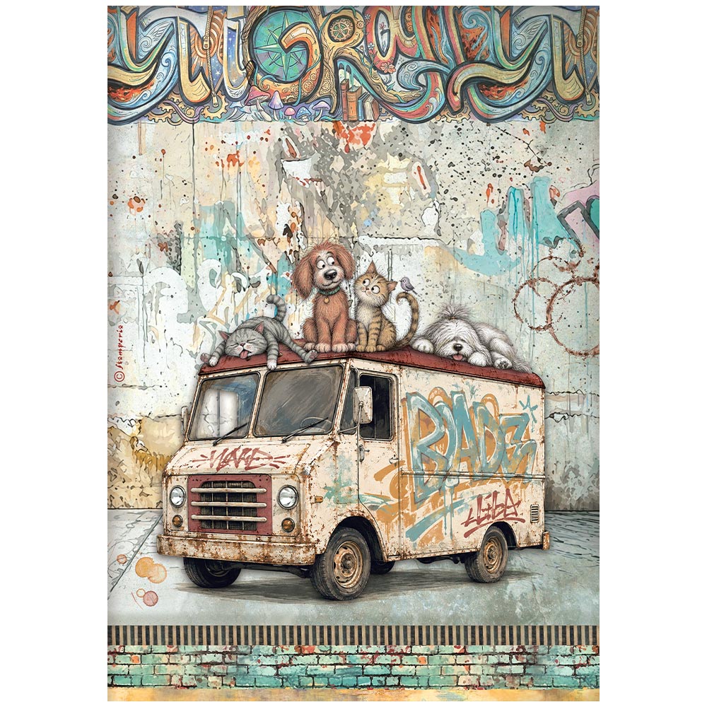Stamperia Furry Friends 2 - BEATER TRUCK - Decoupage Rice Paper A4 #DFSA41173