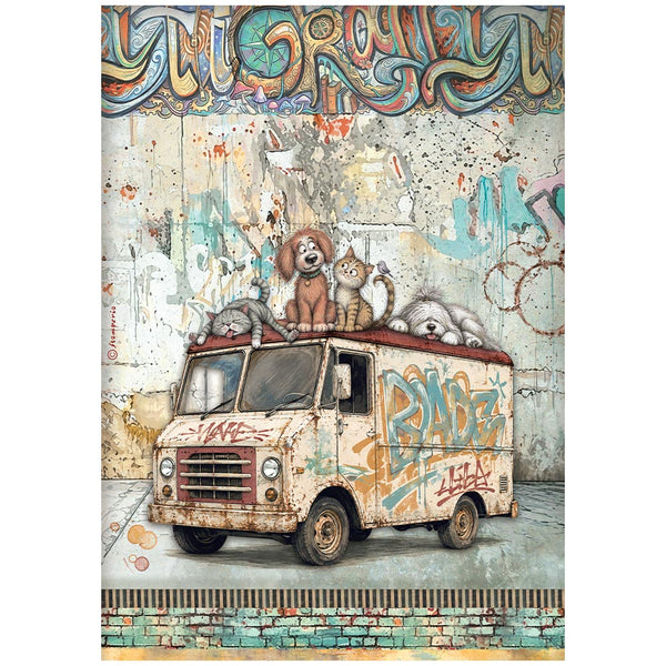 Stamperia Furry Friends 2 - BEATER TRUCK - Decoupage Rice Paper A4 #DFSA41173