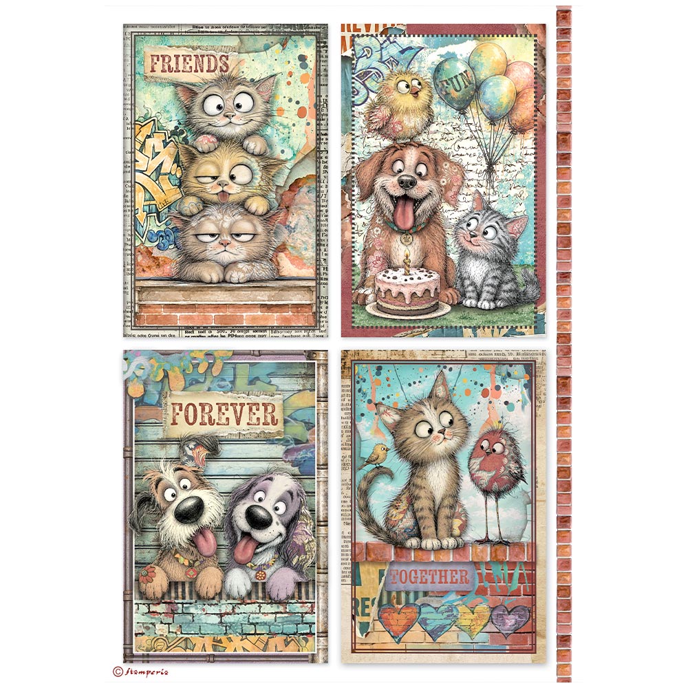 Stamperia Furry Friends 2 - CARDS - Decoupage Rice Paper A4 #DFSA41175