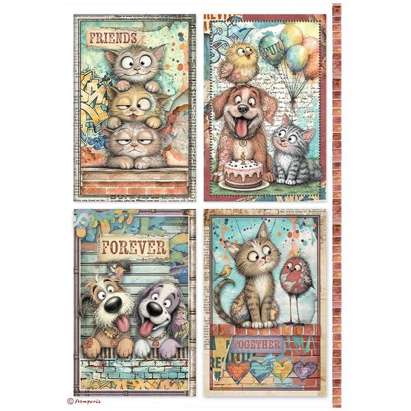 Stamperia Furry Friends 2 - CARDS - Decoupage Rice Paper A4 #DFSA41175