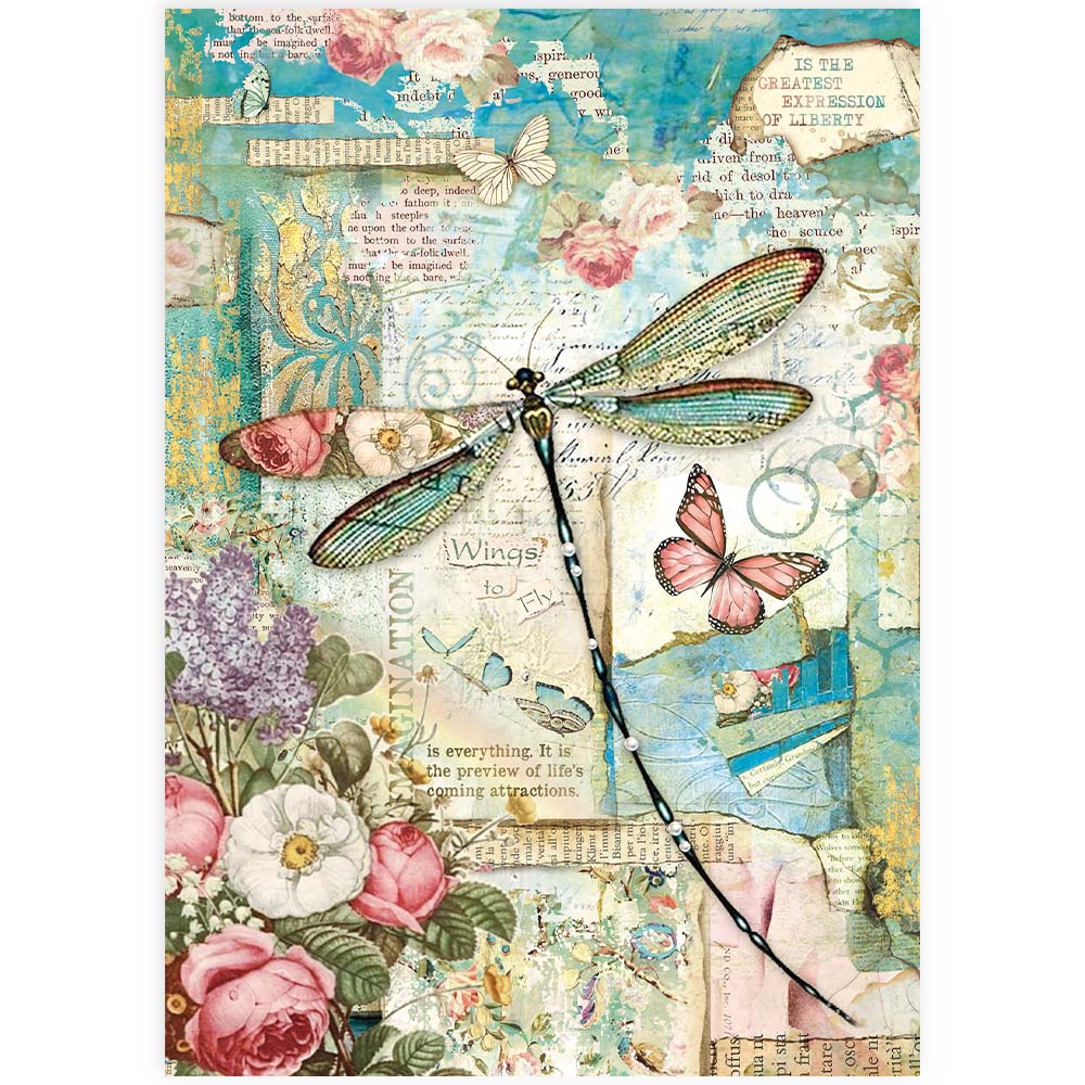 Stamperia Best Sellers WONDERLAND DRAGONFLY A4 Decoupage Rice Paper #DFSA4309