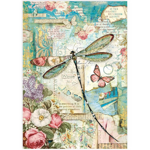 Stamperia Best Sellers WONDERLAND DRAGONFLY A4 Decoupage Rice Paper #DFSA4309
