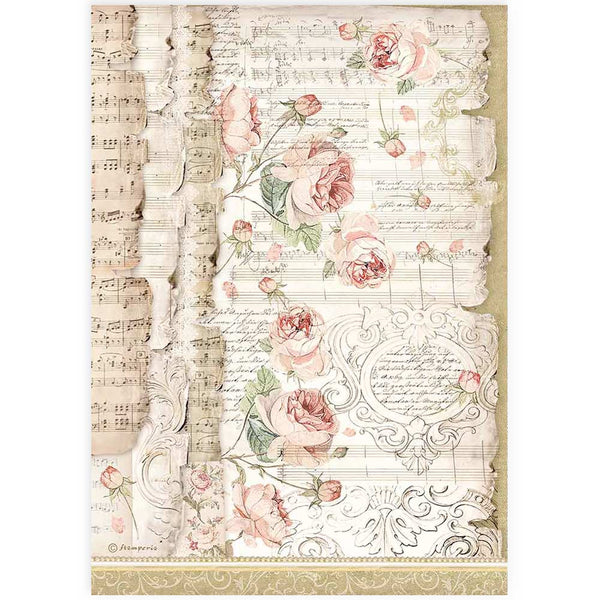 Stamperia Best Sellers PRINCESS ROSES AND MUSIC A4 Decoupage Rice Paper #DFSA4486