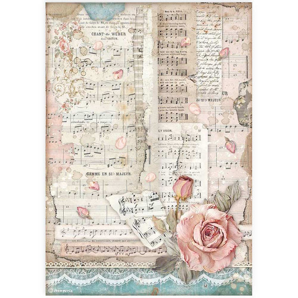 Stamperia Best Sellers PASSION ROSES AND MUSIC A4 Decoupage Rice Paper #DFSA4539