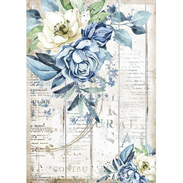 Stamperia Best Sellers ROMANTIC SEA DREAM BLUE FLOWER A4 Decoupage Rice Paper #DFSA4560