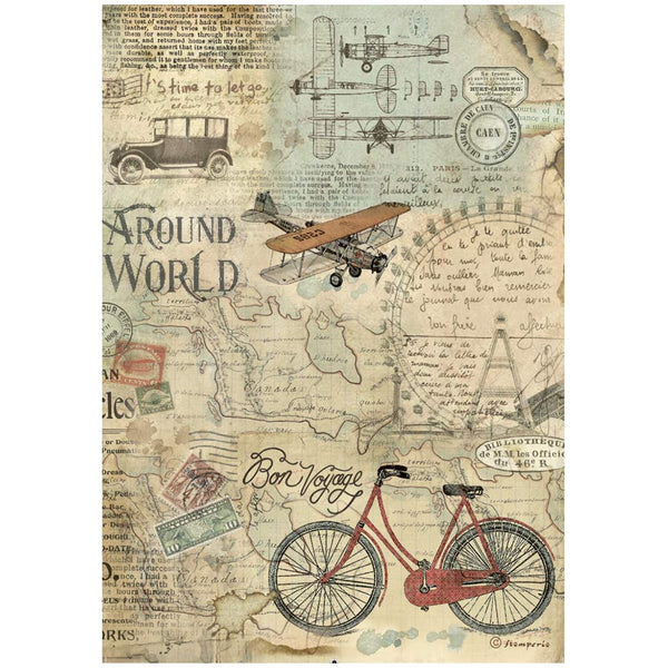 Stamperia AROUND The WORLD  BICYCLE A4 Decoupage Rice Paper #DFSA4776