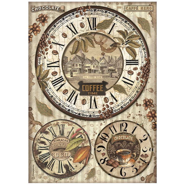 Stamperia COFFEE and CHOCOLATE CLOCKS  Decoupage Rice Paper A4 #DFSA4823