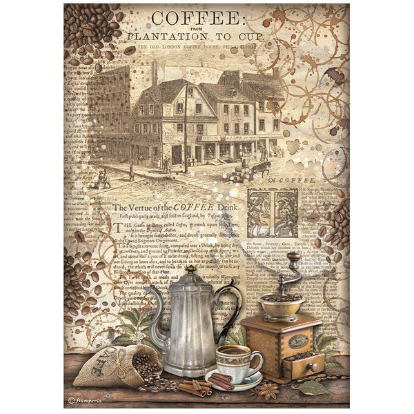 Stamperia COFFEE and CHOCOLATE GRINDER Decoupage Rice Paper A4 #DFSA4825