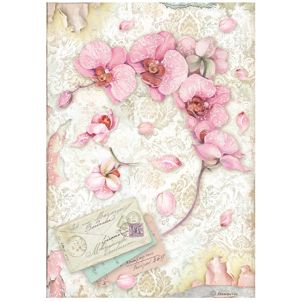 STAMPERIA Orchids and Cats PINK ORCHID A4 Decoupage Rice Paper #DFSA4847