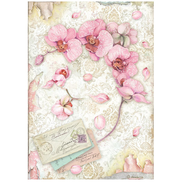 STAMPERIA Orchids and Cats PINK ORCHID A4 Decoupage Rice Paper #DFSA4847