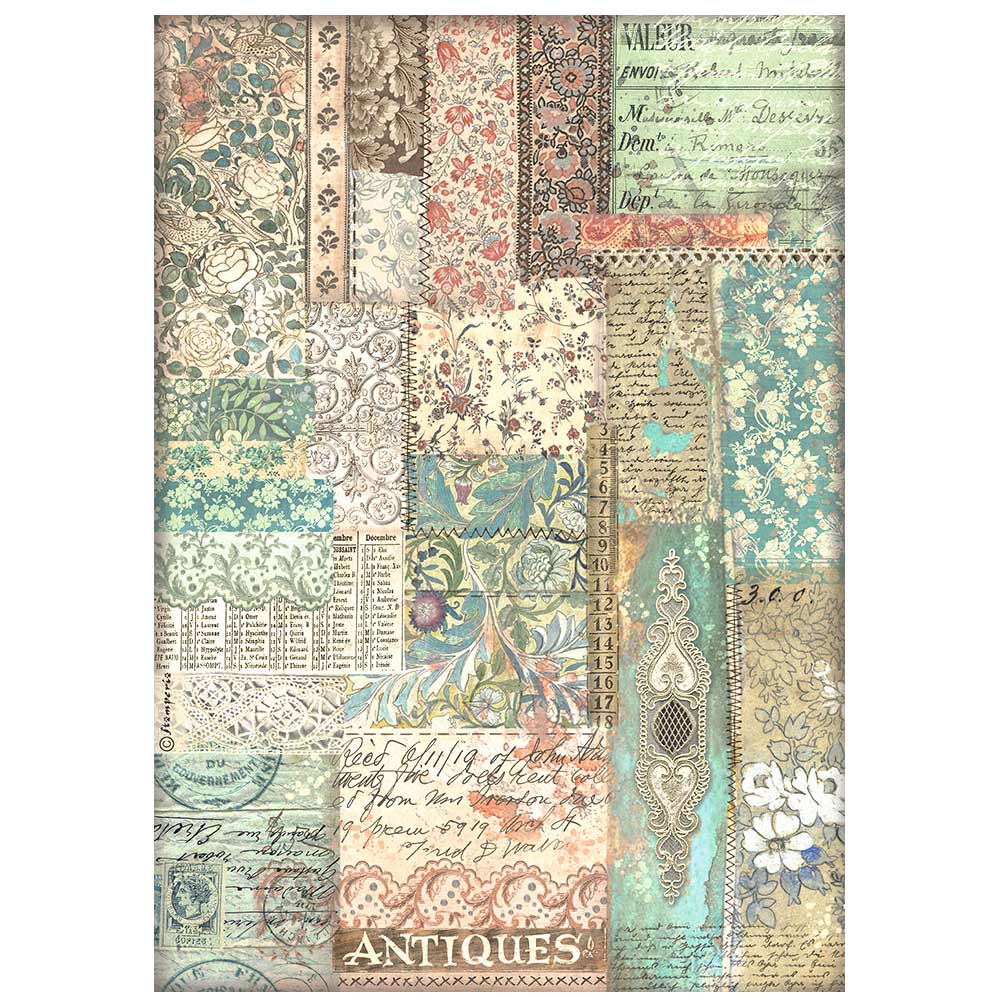 Stamperia BROCANTE ANTIQUES - FABRIC PATCHWORK A4 Decoupage Rice Paper #DFSA4852