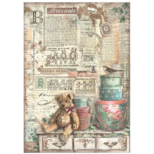 Stamperia BROCANTE ANTIQUES - TEDDY BEARS A4 Decoupage Rice Paper #DFSA4854