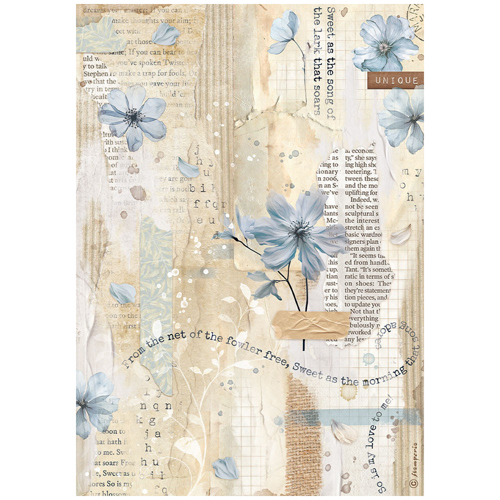 Stamperia Create Happiness Secret Diary BLUE FLOWER A4 Decoupage Rice Paper #DFSA4861