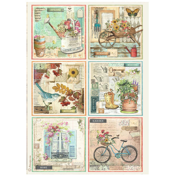 Stamperia GARDEN 6 CARDS A4 Decoupage Rice Paper #DFSA4870