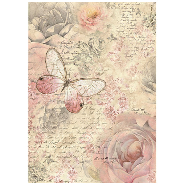 Stamperia SHABBY ROSE BUTTERFLY A4 Decoupage Rice Paper #DFSA4878