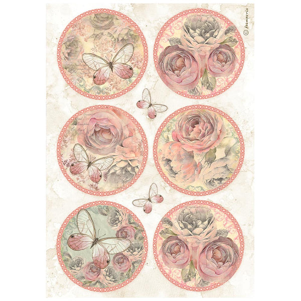Stamperia SHABBY ROSE 6 ROUNDS A4 Decoupage Rice Paper #DFSA4879
