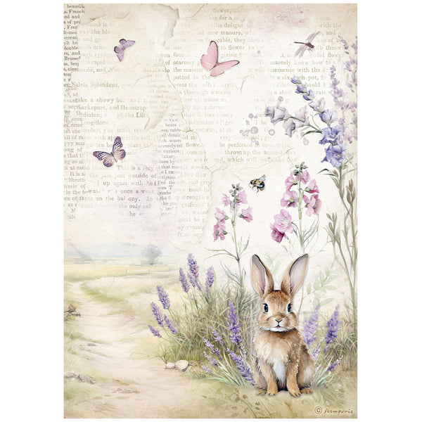 Stamperia LAVENDER BUNNY Background A4 Decoupage Rice Paper #DFSA4883