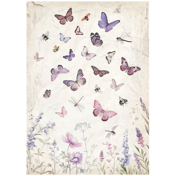 Stamperia LAVENDER BUTTERFLY Background A4 Decoupage Rice Paper #DFSA4884